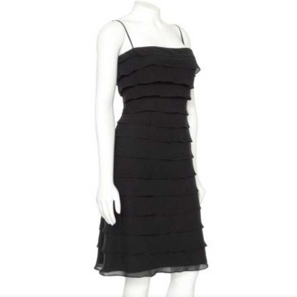 Tadashi Black 100% Silk Layered Ruffle Mini Dress - Picture 2 of 7